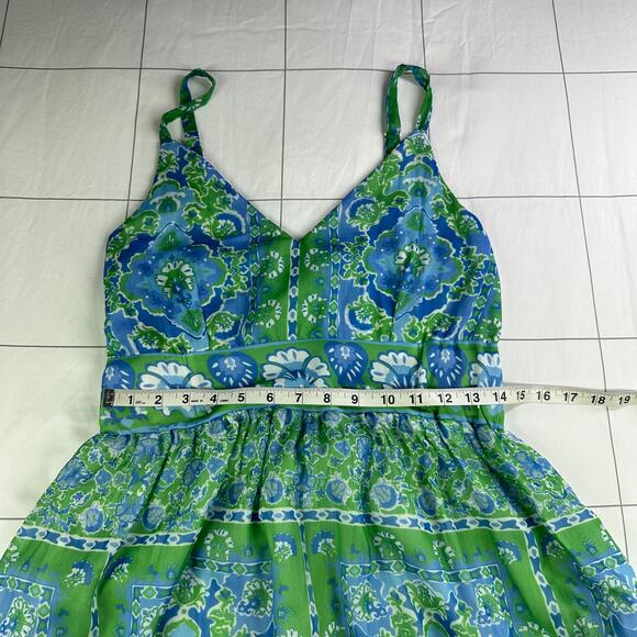 Gretchen Scott Dress Womens Small Green Fiesta Chiffon Maxi Sleeveless Smocked - Picture 10 of 12